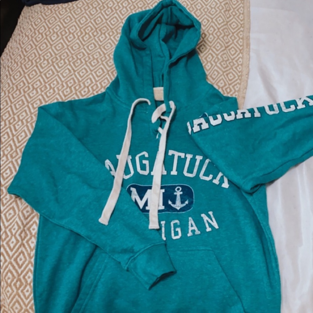 Vintage Saugatuck Michigan TEAL hoodie!